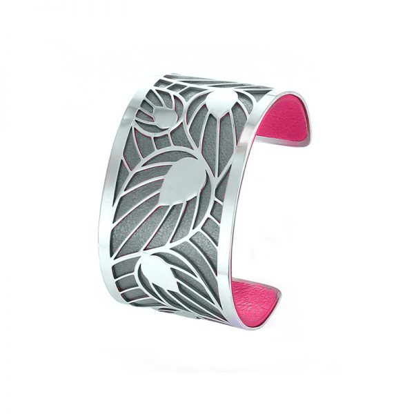 Brățară Leaves 40 MM Fuxia și Gri - imagine 4