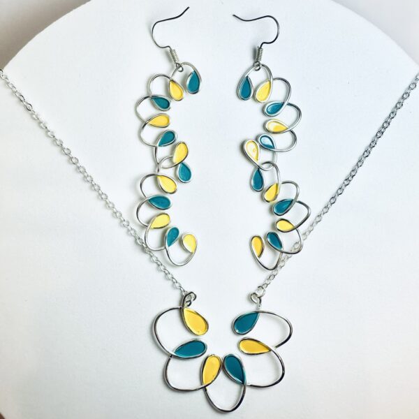 Set colier si cercei handmade Double Color Block - imagine 5