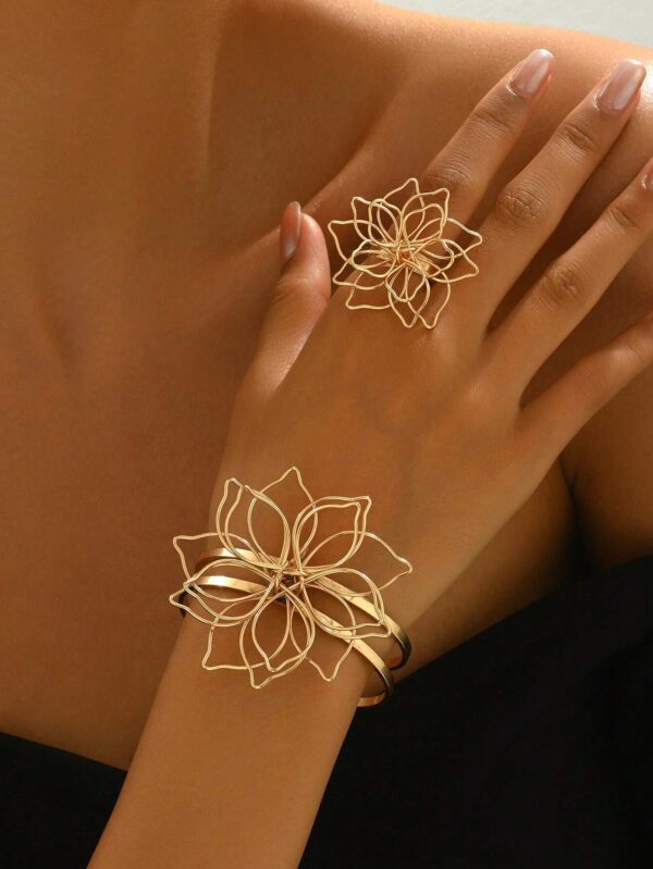 Set brățară si inel handmade Floare de nufăr - imagine 2