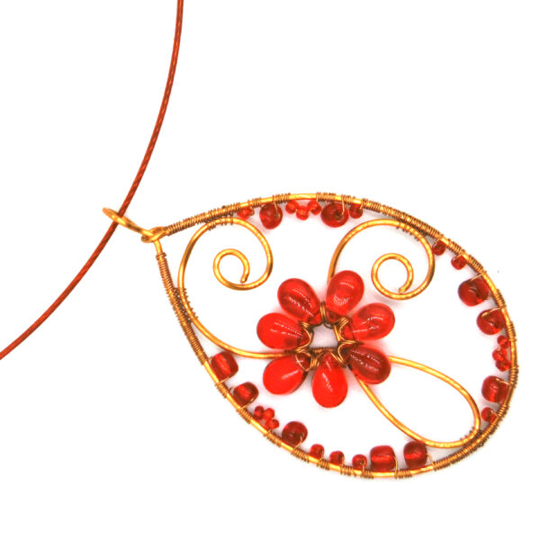 Colier handmade Red Flower